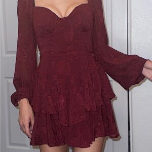 Altar'd State Burgundy Sweetheart Ruffle Mini Dress